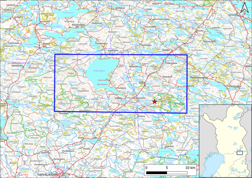 Karttakuva alueesta, jolla Koillismaan syväreikä -projektin kartoittajat liikkuvat. 