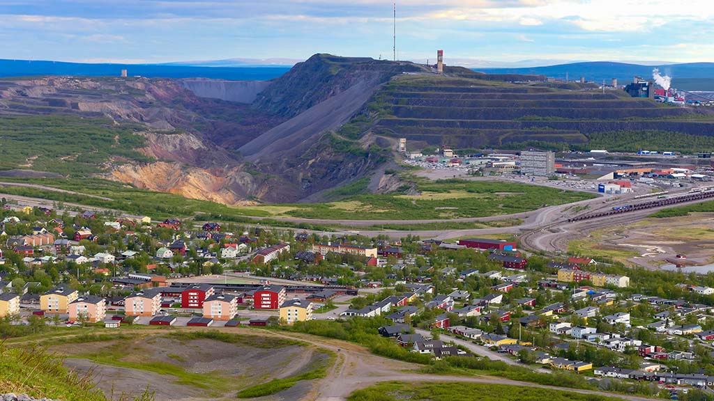 Kiruna town and the world's largest underground iron-ore mine in the background in Lapland, Sweden.
