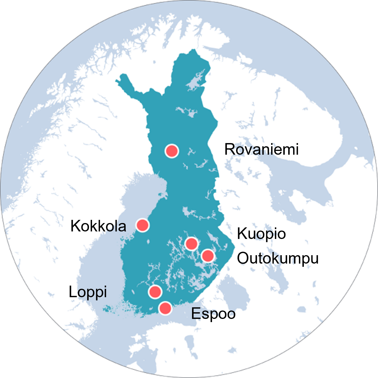 Locations of the Geological Survey of Finland on the map