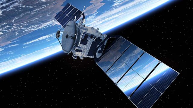Satellite orbiting the earth in space